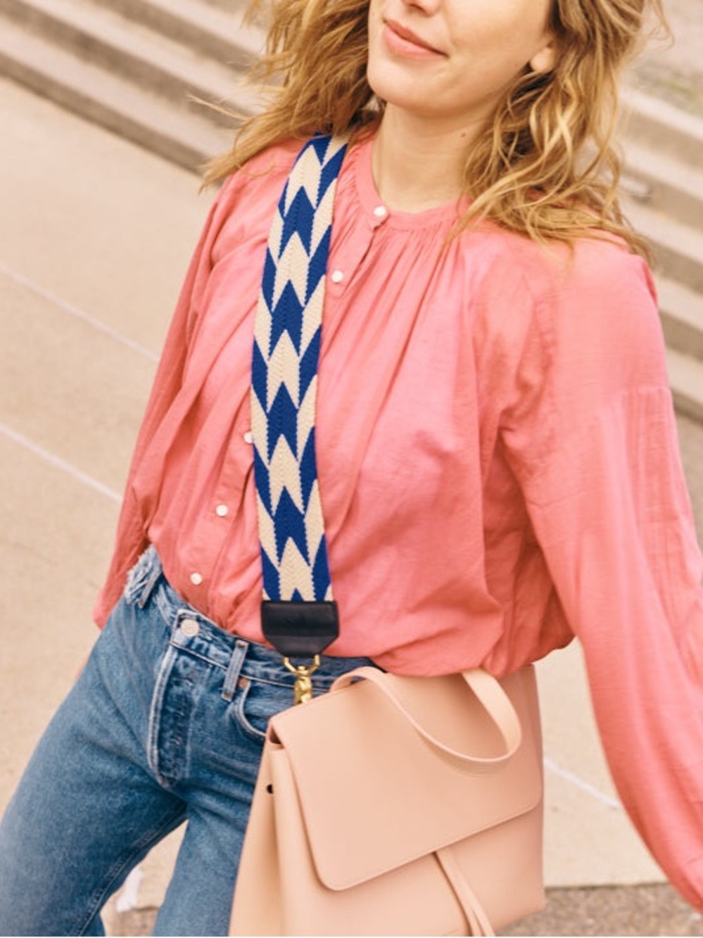 Salt Classic blue tan Duke crossbody bag camera knit chevron strap brass